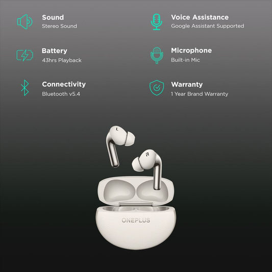 OnePlus Buds Pro 3 TWS Earbuds with Adaptive Noise Cancellation (IP55 Dust Resistant, 43 Hours Playback, Lunar Radiance)