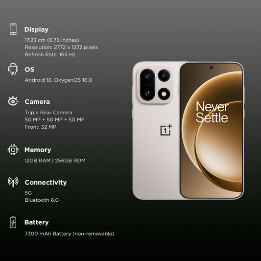 OnePlus 15 5G (12GB RAM, 256GB, Sand Storm)