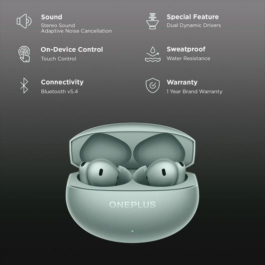 OnePlus Buds 4 TWS Earbuds with Adaptive Noise Cancellation (IPX55 Water Resistant, Dual Dynamic Drivers, Zen Green)