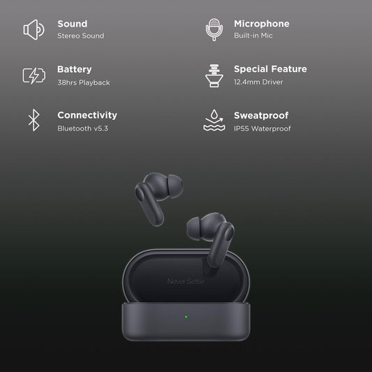 OnePlus Nord Buds 2r TWS Earbuds with AI Noise Cancellation (IP55 Water & Sweat Resistant, 38 Hours Playback, Deep Grey)