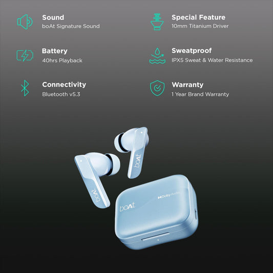 boAt Airdopes 800 TWS Earbuds with Environmental Noise Cancellation (IPX5 Water Resistant, ASAP Charge, Interstellar Blue)