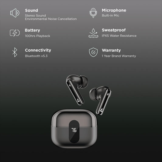 boAt Airdopes Plus 318 TWS Earbuds with Environmental Noise Cancellation (IPX5 Water Resistant, ASAP Charge, Active Black)