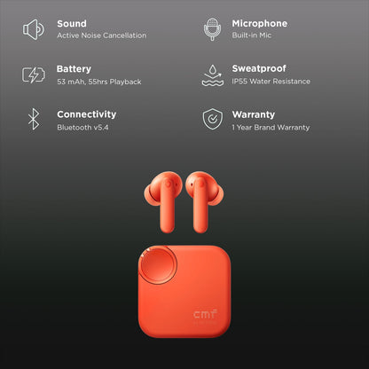 Nothing Buds 2 TWS Earbuds with Hybrid Active Noise Cancellation (IP55 Water Resistant, In-ear Detection, Orange)