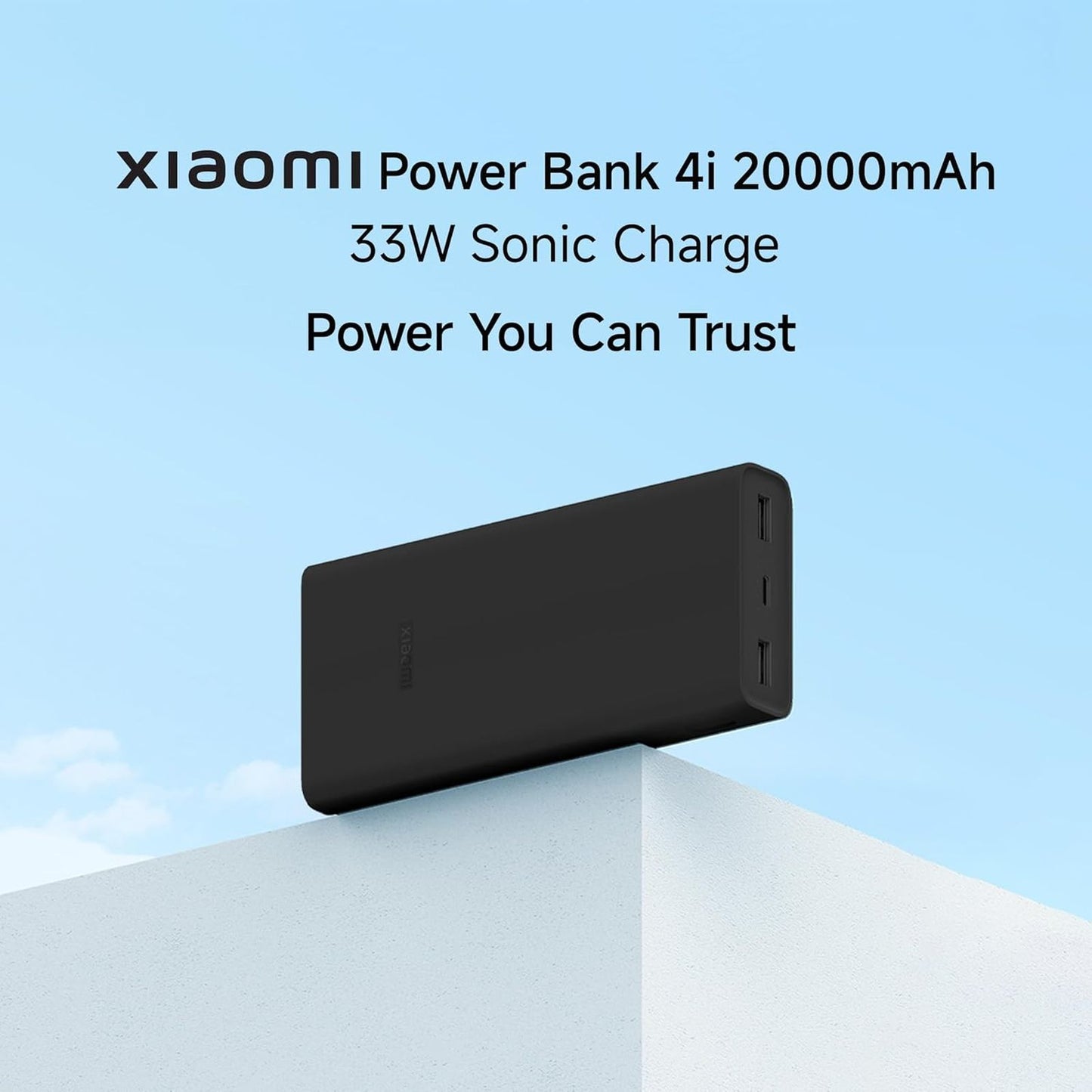 Xiaomi 4i 20000 mAh 33W Fast Charging Power Bank (2 Type A & 1 Type C Ports, PC+ABS Casing, Jet Black)