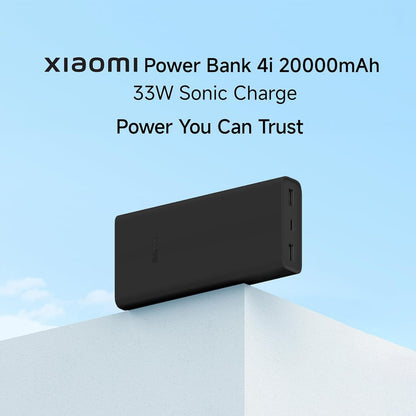 Xiaomi 4i 20000 mAh 33W Fast Charging Power Bank (2 Type A & 1 Type C Ports, PC+ABS Casing, Jet Black)