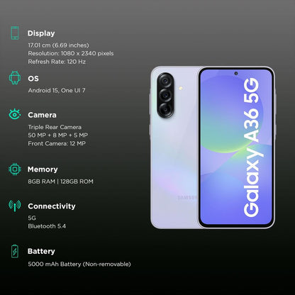 SAMSUNG Galaxy A36 5G (8GB RAM, 128GB, Awesome Lavender)