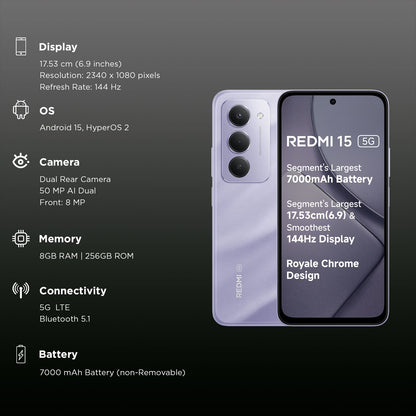 Redmi 15 5G (8GB RAM, 256GB, Sandy Purple)
