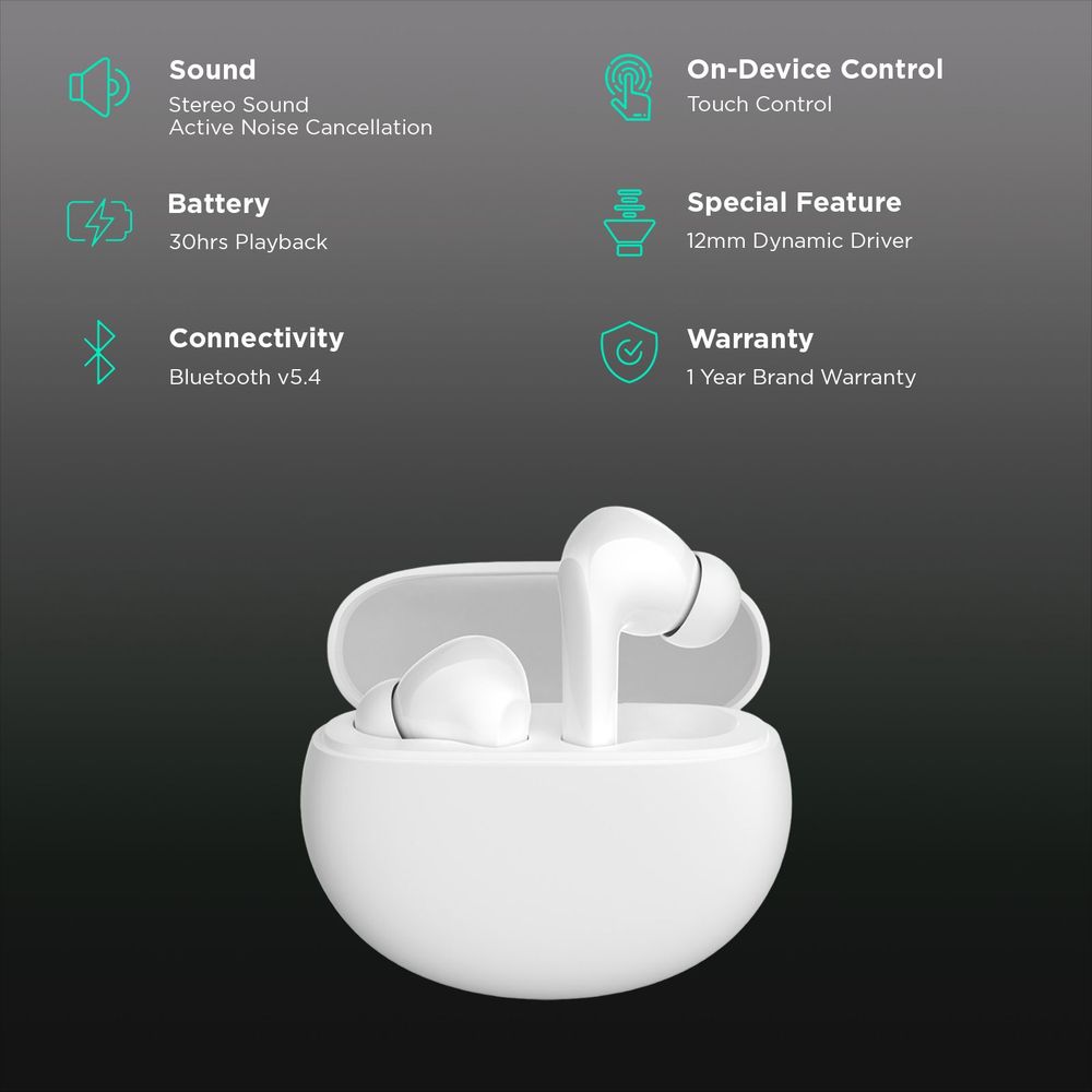 Redmi Buds 5A TWS Earbuds with Active Noise Cancellation (IPX4 Sweat Resistant, 10 Mins Quick Charge, White)