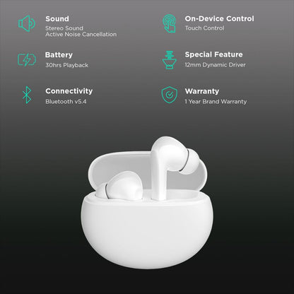Redmi Buds 5A TWS Earbuds with Active Noise Cancellation (IPX4 Sweat Resistant, 10 Mins Quick Charge, White)