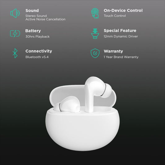 Redmi Buds 5A TWS Earbuds with Active Noise Cancellation (IPX4 Sweat Resistant, 10 Mins Quick Charge, White)