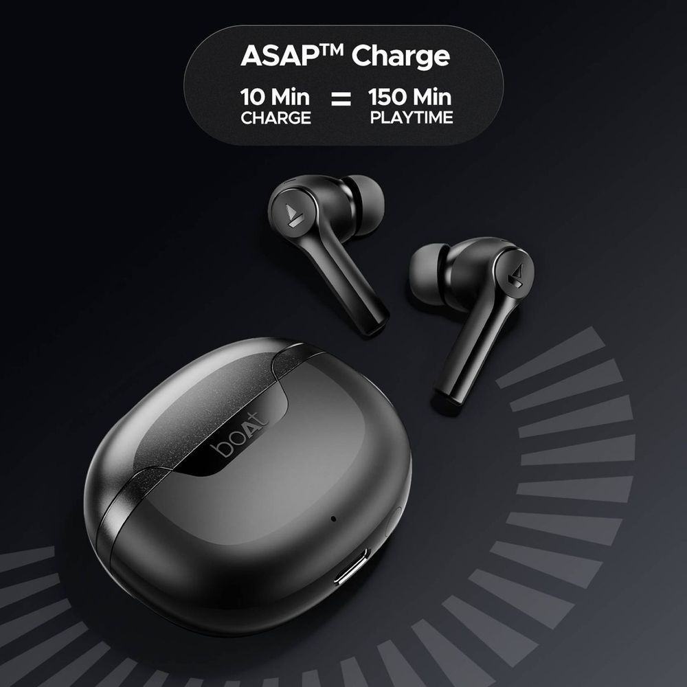 boAt Airdopes 300 TWS Earbuds with AI Environmental Noise Cancellation (IPX4 Water Proof, Splash & Sweat Resistance, 50 Hours Playback, Gunmetal Black)