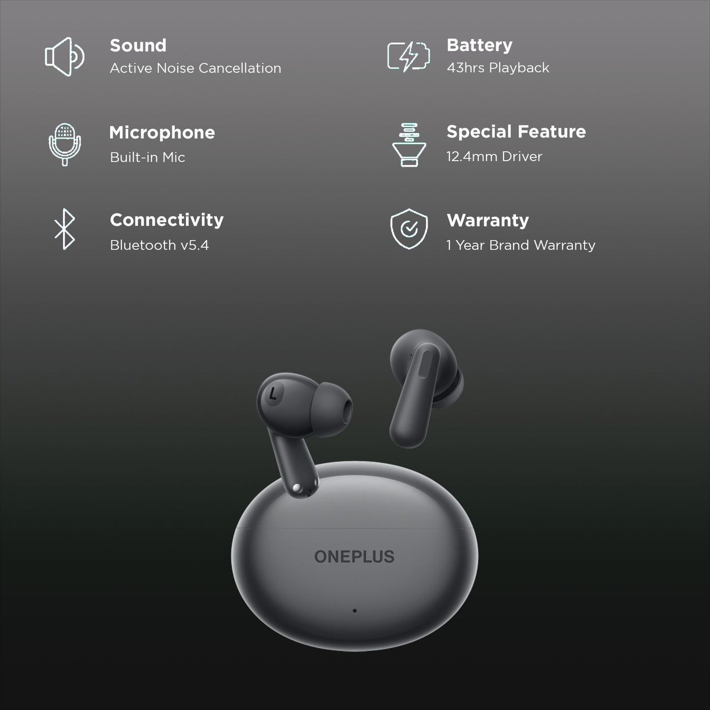 OnePlus Nord Buds 3 TWS Earbuds with Active Noise Cancellation (IP55 Water and Dust Resistant, 43 Hours Playback, Harmonic Gray)
