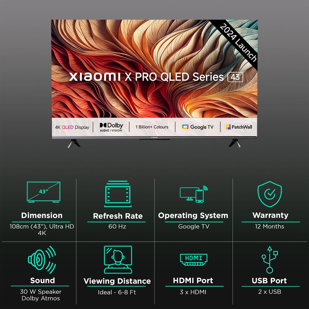 Xiaomi X Pro 109.22 cm (43 inch) QLED 4K Ultra HD Google TV with Dolby Vision & Dolby Atmos