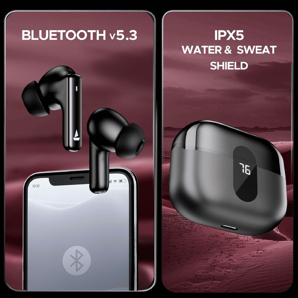 boAt Airdopes Plus 318 TWS Earbuds with Environmental Noise Cancellation (IPX5 Water Resistant, ASAP Charge, Active Black)