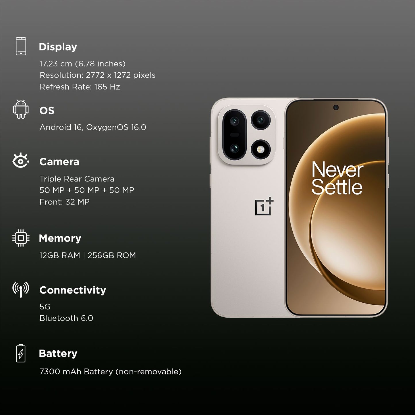 OnePlus 15 5G (12GB RAM, 256GB, Sand Storm)