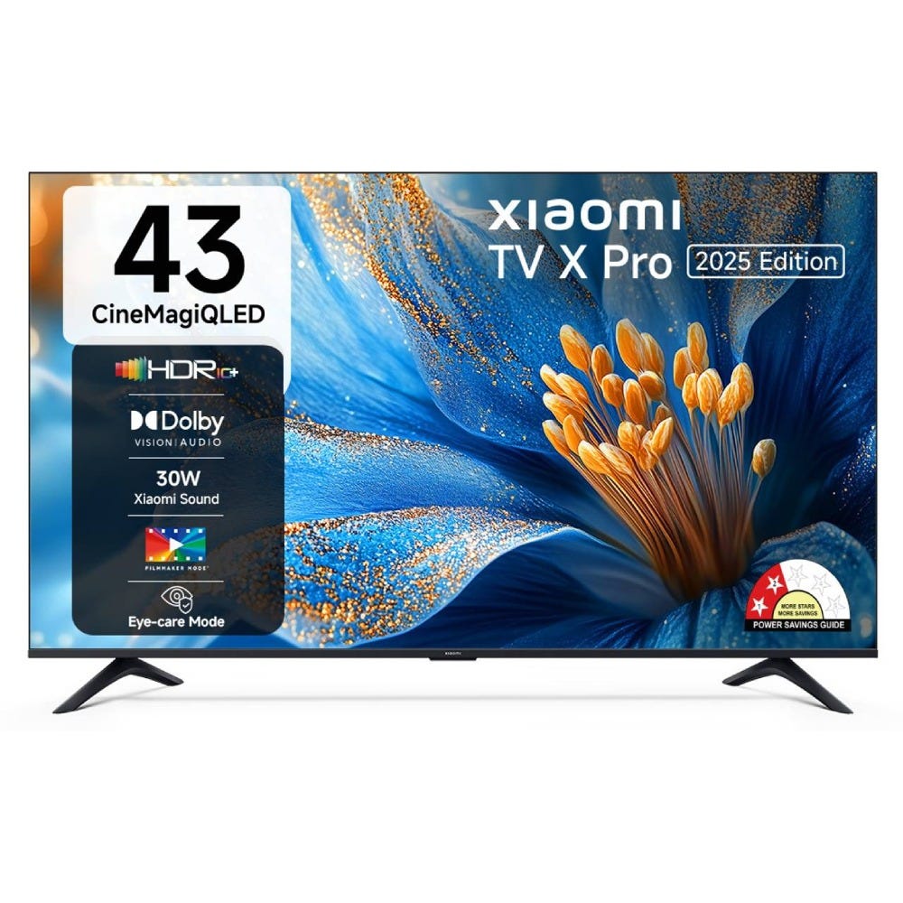 Xiaomi X Pro QLED Series 108cm (43 Inch) 4K Ultra HD Google TV - Dolby Vision, HDR 10+, Filmmaker Mode, Xiaomi Sound, 32GB Storage, Google Cast, Google Voice Assistant, L43MB-APIN (2025)