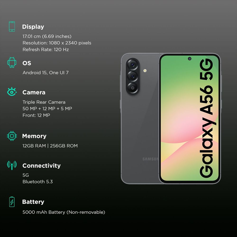 SAMSUNG Galaxy A56 5G (12GB RAM, 256GB, Awesome Graphite)