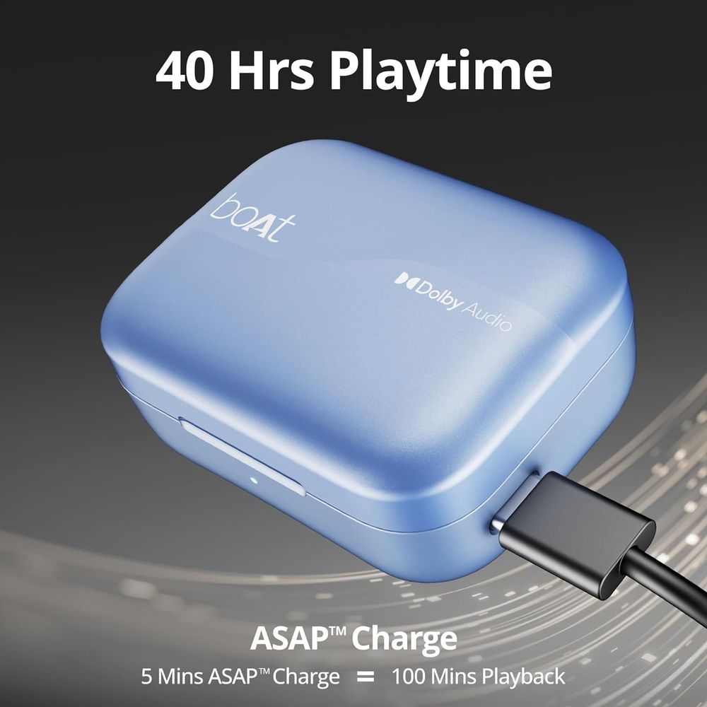 boAt Airdopes 800 TWS Earbuds with Environmental Noise Cancellation (IPX5 Water Resistant, ASAP Charge, Interstellar Blue)