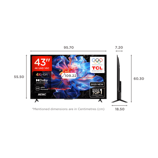 TCL V6C 109.22 cm (43 inch) 4K Ultra HD LED Smart Google TV with Google Voice Assistant (2025 model)