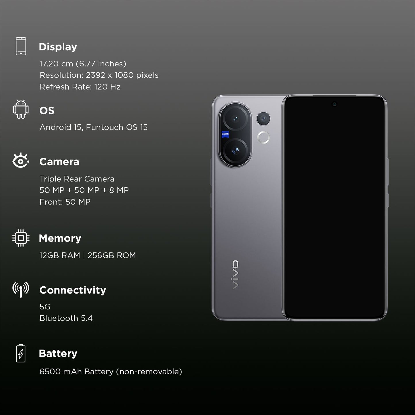 vivo V60 5G (12GB RAM, 256GB, Mist Gray)