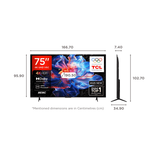 TCL V6C 190.5 cm (75 inch) 4K Ultra HD LED Smart Google TV with Google Voice Assistant (2025 model)