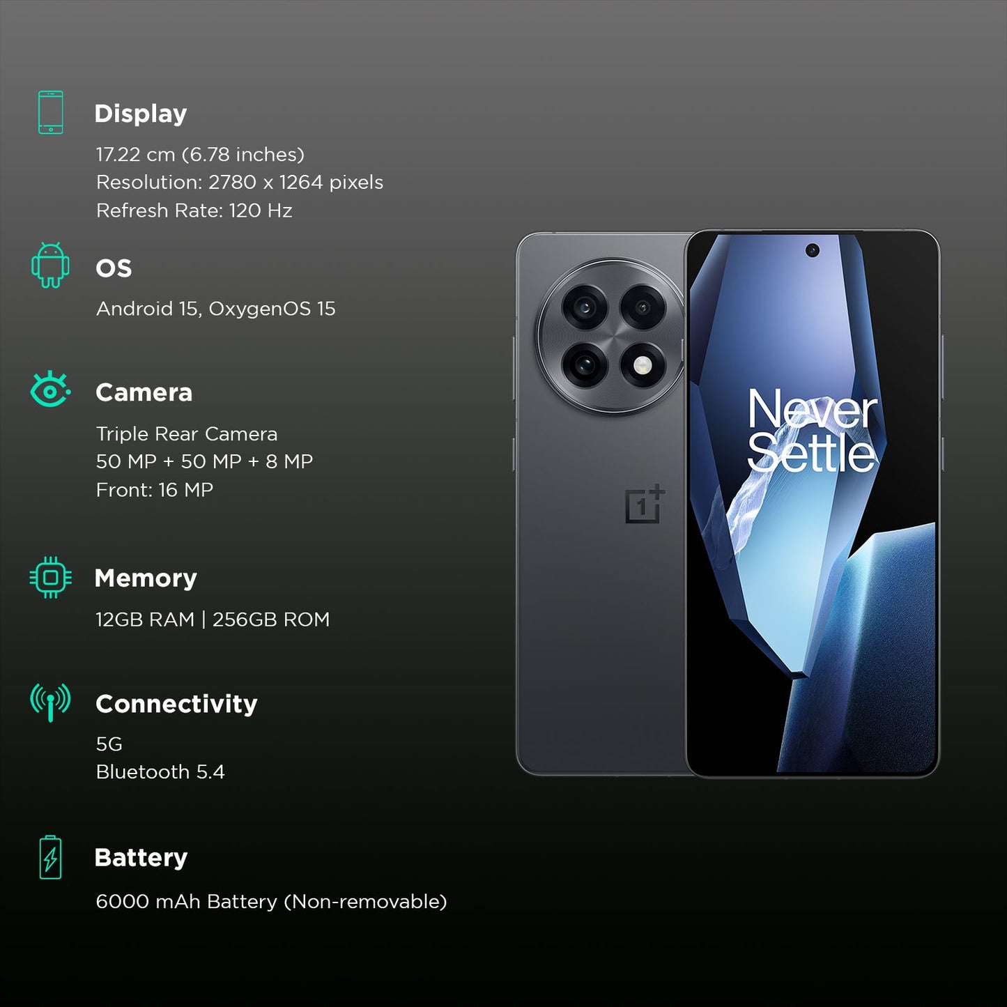 OnePlus 13R 5G (12GB RAM, 256GB, Nebula Noir)
