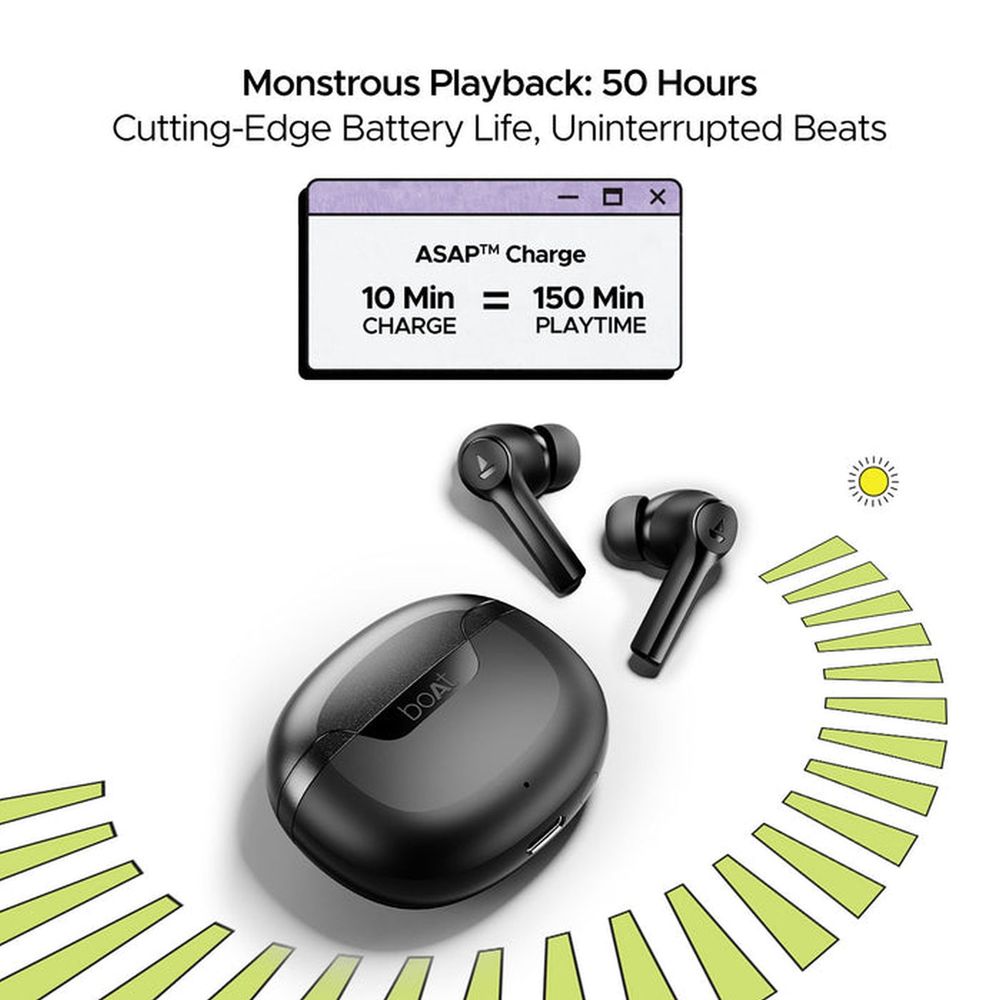 boAt Airdopes 300 TWS Earbuds with AI Environmental Noise Cancellation (IPX4 Water Proof, Splash & Sweat Resistance, 50 Hours Playback, Gunmetal Black)