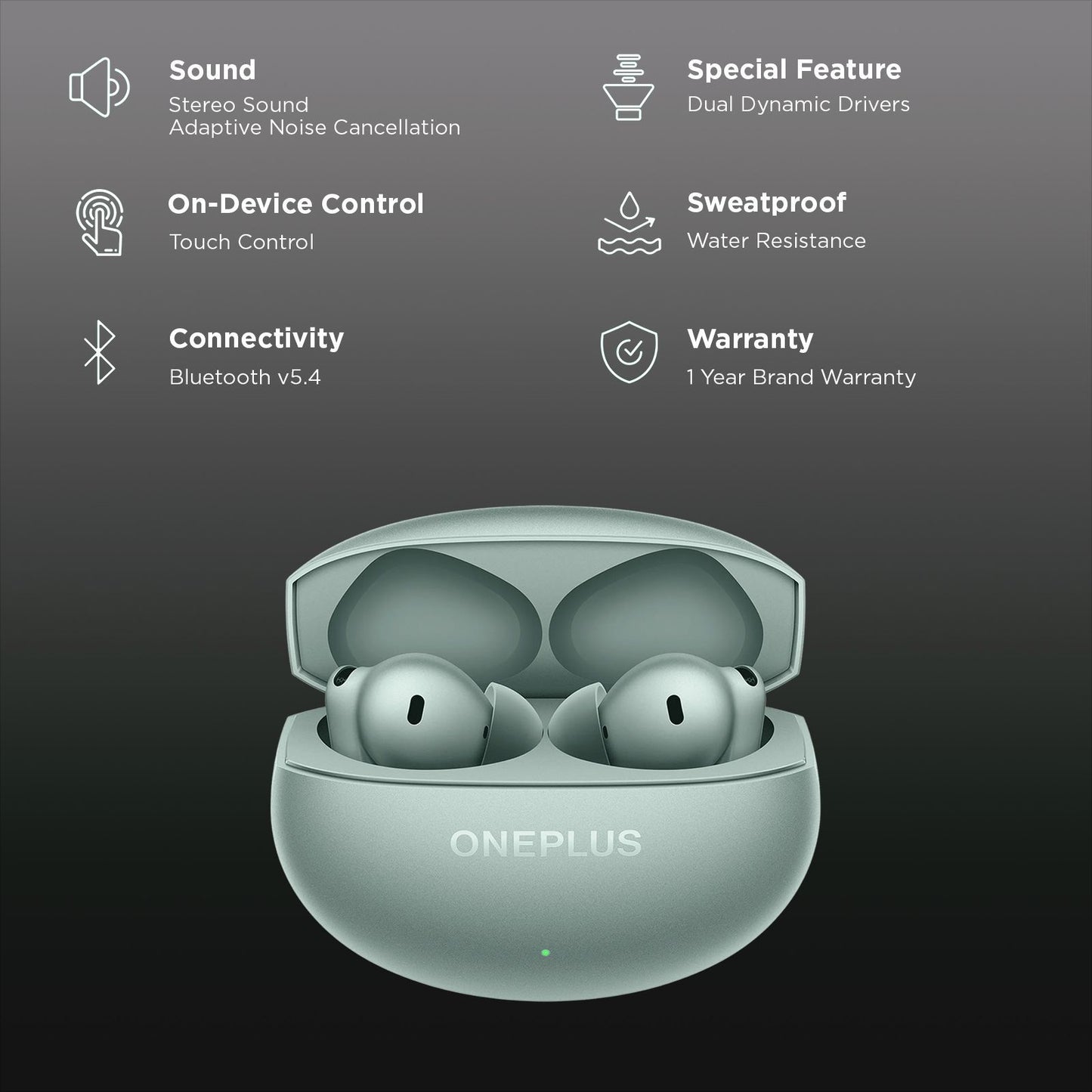 OnePlus Buds 4 TWS Earbuds with Adaptive Noise Cancellation (IPX55 Water Resistant, Dual Dynamic Drivers, Zen Green)