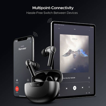 boAt Airdopes 300 TWS Earbuds with AI Environmental Noise Cancellation (IPX4 Water Proof, Splash & Sweat Resistance, 50 Hours Playback, Gunmetal Black)