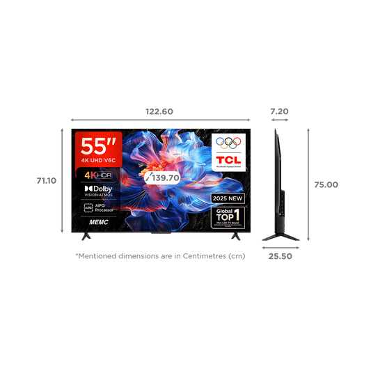 TCL V6C 139.7 cm (55 inch) 4K Ultra HD LED Smart Google TV with Google Voice Assistant (2025 model)