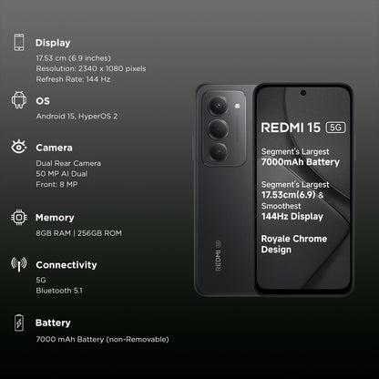 Redmi 15 5G (8GB RAM, 256GB, Midnight Black)