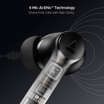 boAt Airdopes 300 TWS Earbuds with AI Environmental Noise Cancellation (IPX4 Water Proof, Splash & Sweat Resistance, 50 Hours Playback, Gunmetal Black)