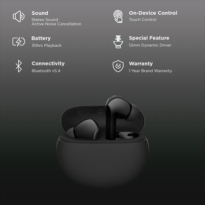 Redmi Buds 5A TWS Earbuds with Active Noise Cancellation (IPX4 Sweat Resistant, 10 Mins Quick Charge, Black)