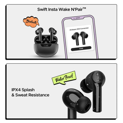 boAt Airdopes 300 TWS Earbuds with AI Environmental Noise Cancellation (IPX4 Water Proof, Splash & Sweat Resistance, 50 Hours Playback, Gunmetal Black)