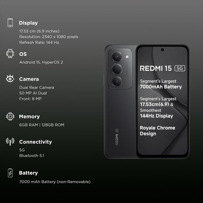 Redmi 15 5G (6GB RAM, 128GB, Midnight Black)