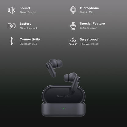 OnePlus Nord Buds 2r TWS Earbuds with AI Noise Cancellation (IP55 Water & Sweat Resistant, 38 Hours Playback, Deep Grey)