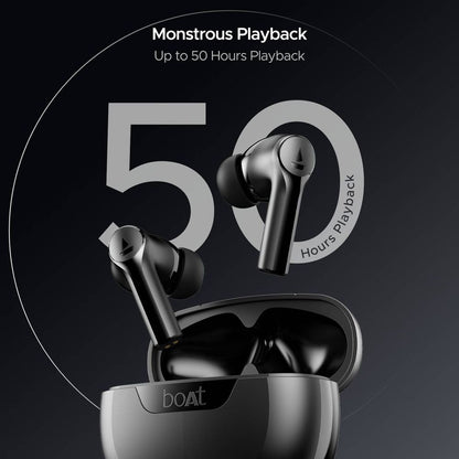 boAt Airdopes 300 TWS Earbuds with AI Environmental Noise Cancellation (IPX4 Water Proof, Splash & Sweat Resistance, 50 Hours Playback, Gunmetal Black)
