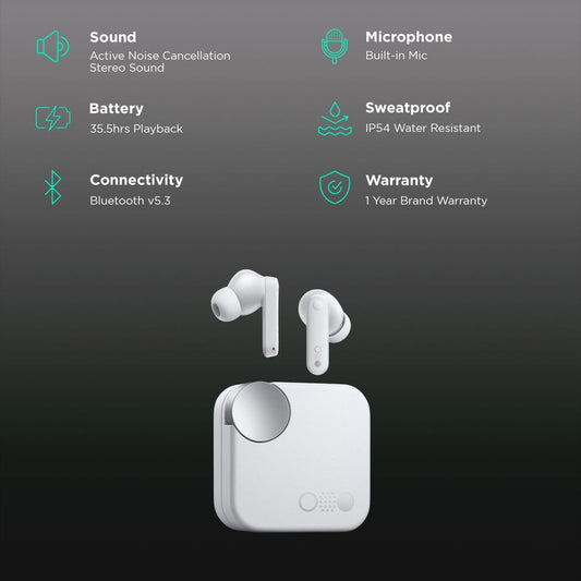 Nothing CMF TWS Earbuds with Active Noise Cancellation (IP54 Water & Dust Resistant, Ultra Bass Technology, Light Grey)