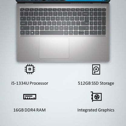 Dell Inspiron 15 Laptop (13th Gen Intel Core i5/ 16GB DDR4 RAM/ 512GB SSD/ 15.6 Inch (39.62 cm) FHD Display/ Intel Iris Xe Graphics/ Backlit Keyboard/ Windows 11/ MS-Office) OIN353034071RINS1MO