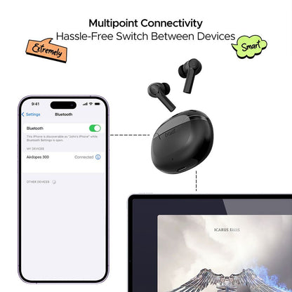boAt Airdopes 300 TWS Earbuds with AI Environmental Noise Cancellation (IPX4 Water Proof, Splash & Sweat Resistance, 50 Hours Playback, Gunmetal Black)
