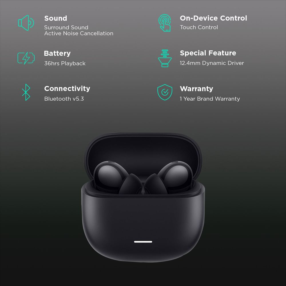 Redmi Buds 5C M2349E1 TWS Earbuds with Active Noise Cancellation (IP54 Water Resistant, 10 Mins Quick Charge, Acoustic Black