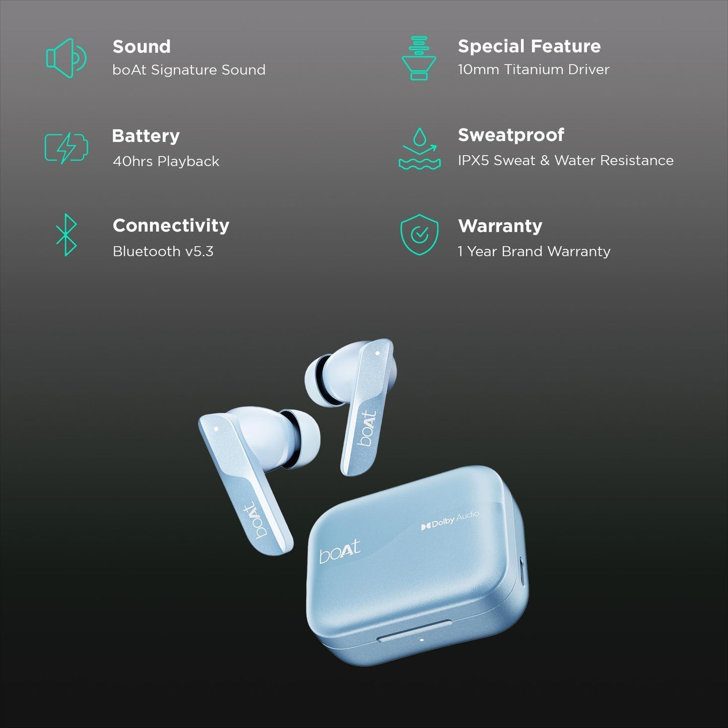 boAt Airdopes 800 TWS Earbuds with Environmental Noise Cancellation (IPX5 Water Resistant, ASAP Charge, Interstellar Blue)