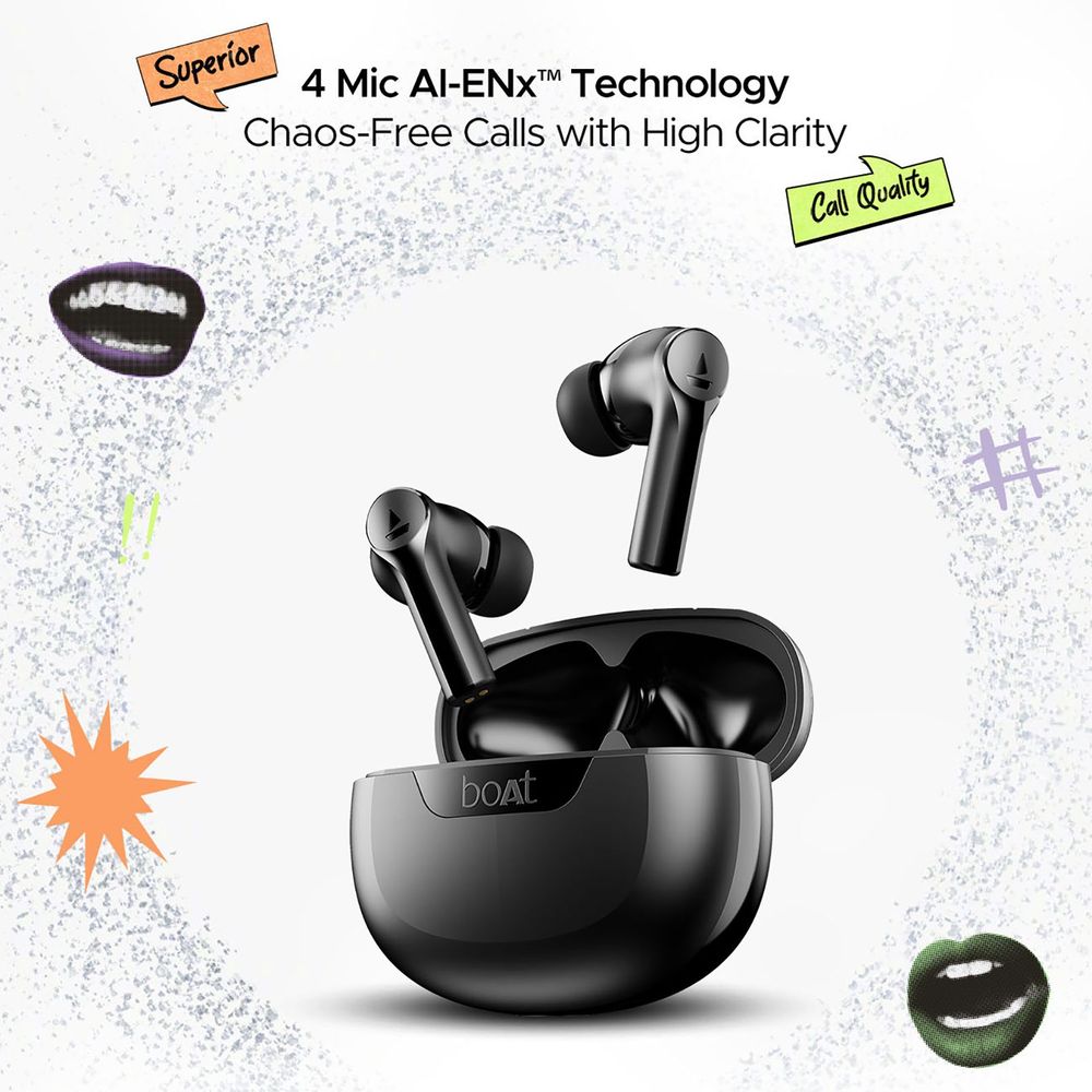 boAt Airdopes 300 TWS Earbuds with AI Environmental Noise Cancellation (IPX4 Water Proof, Splash & Sweat Resistance, 50 Hours Playback, Gunmetal Black)