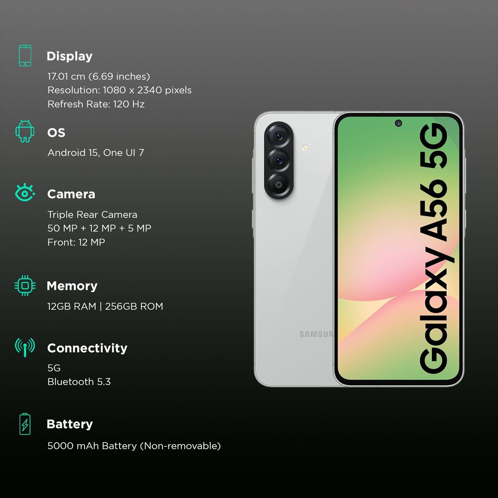 SAMSUNG Galaxy A56 5G (12GB RAM, 256GB, Awesome Lightgray)
