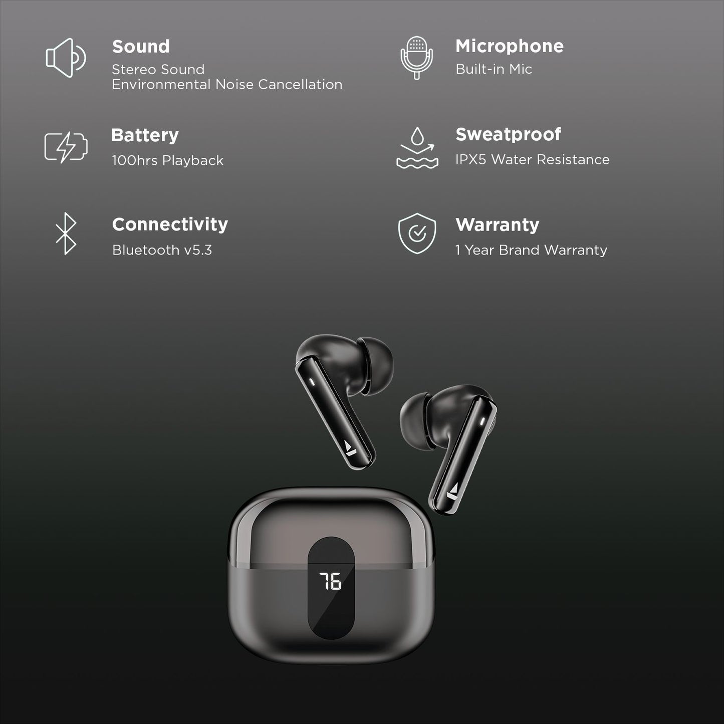 boAt Airdopes Plus 318 TWS Earbuds with Environmental Noise Cancellation (IPX5 Water Resistant, ASAP Charge, Active Black)