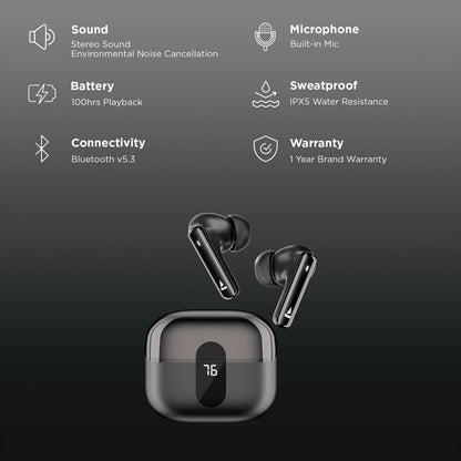 boAt Airdopes Plus 318 TWS Earbuds with Environmental Noise Cancellation (IPX5 Water Resistant, ASAP Charge, Active Black)