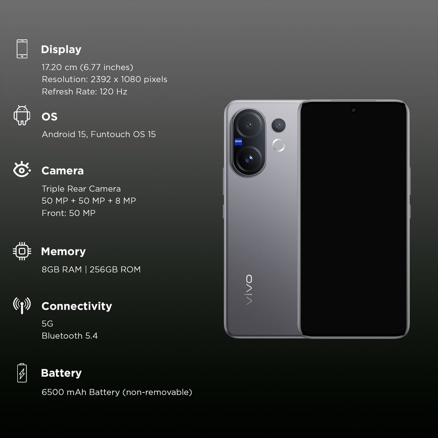 vivo V60 5G (8GB RAM, 256GB ROM, Mist Gray)