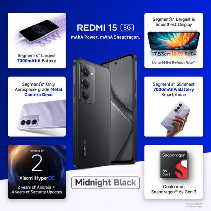 Redmi 15 5G (8GB RAM, 256GB, Midnight Black)