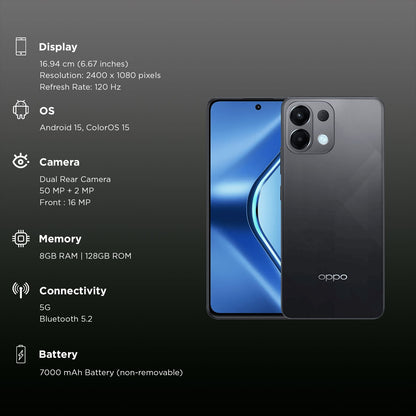 oppo K13 5G (8GB RAM, 128GB, Prism Black)