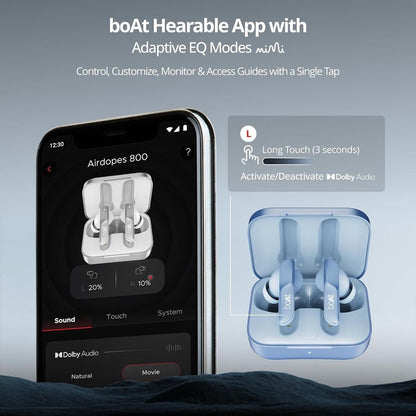 boAt Airdopes 800 TWS Earbuds with Environmental Noise Cancellation (IPX5 Water Resistant, ASAP Charge, Interstellar Blue)